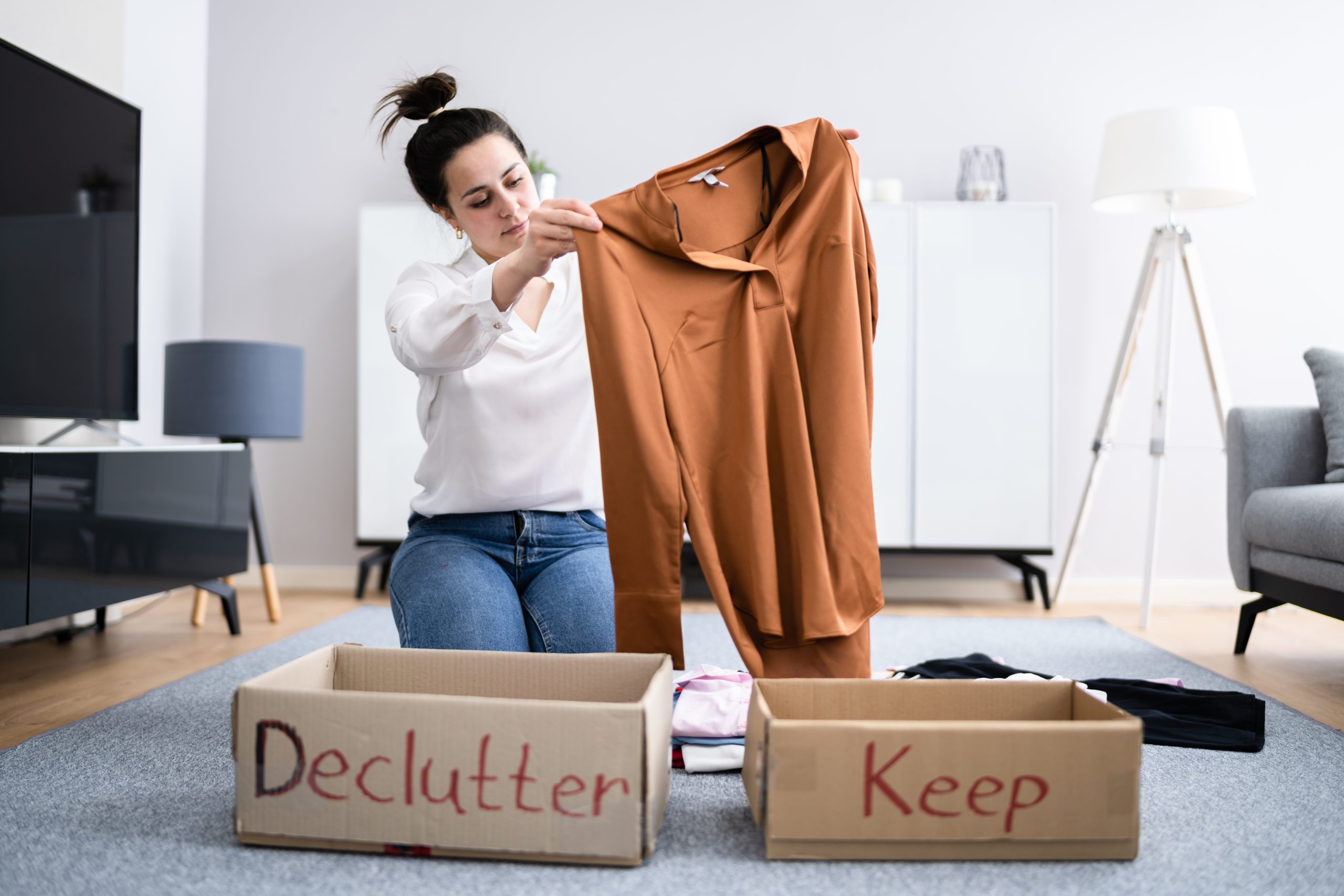 Woman Decluttering Clothes
